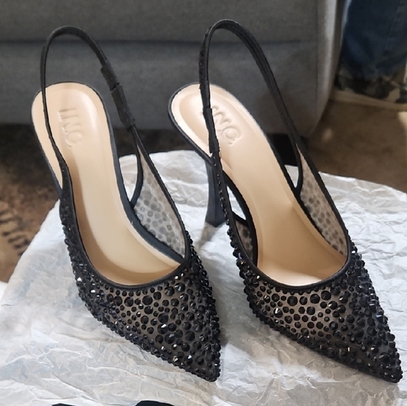 INC International Concepts Black Embellished Slingback Heels Gorgeous!